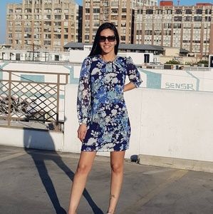 Floral navy short dress with sleevess. S,M,L,XL